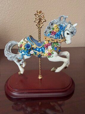 1995 Hamilton Collection Sapphire Jumper Jeweled Carousel Horse Figurine